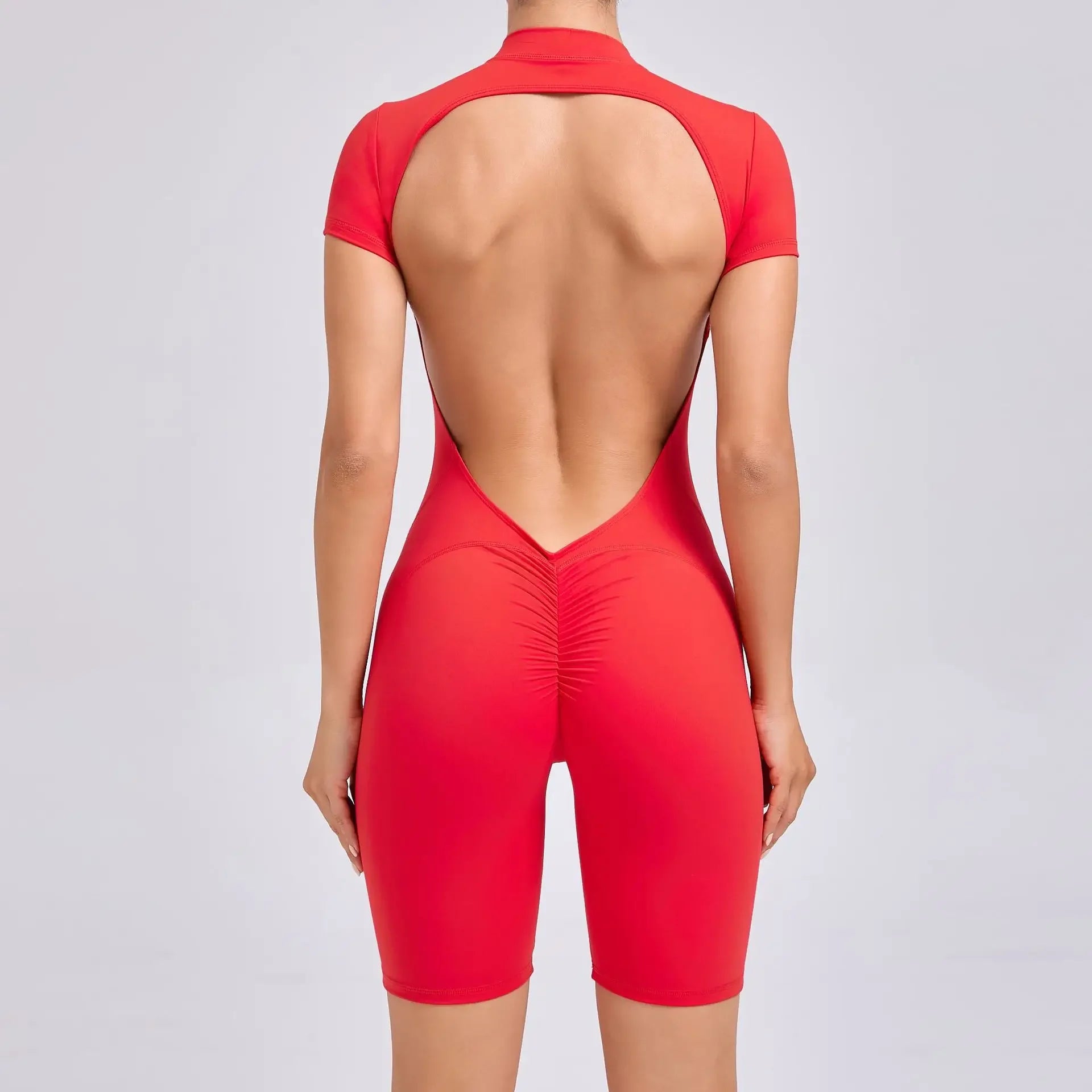 Seamless Yoga Jumpsuits Sports Fitness Hip-lifting Zipper Backless Short-Sleeved Dance One-piece Workout Gym Tracksuit for Women