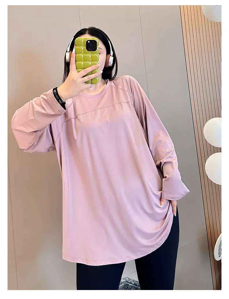 plus Size 300 Pou Women's Long Sve T-irt Fitn Yoga Sportswear round Ne Korean Sle Loose Fit Autumn New Arrival