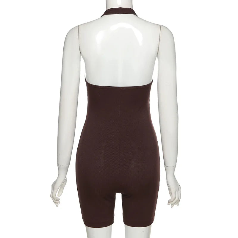 Seamless Yoga Jumpsuits Sports Fitness Sexy Open Back Hanging Neck Short Sports Jumpsuit Shorts Gym Workout Clothes for Women
