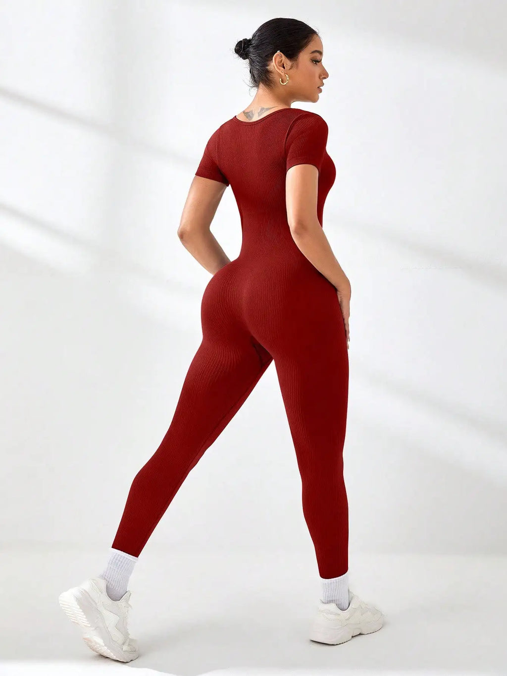 Women's Slimming Sexy Yoga Sports Jumpsuit Spring Summer Threaded Square Collar Lifting Buttocks Design Comfortable Active Wear