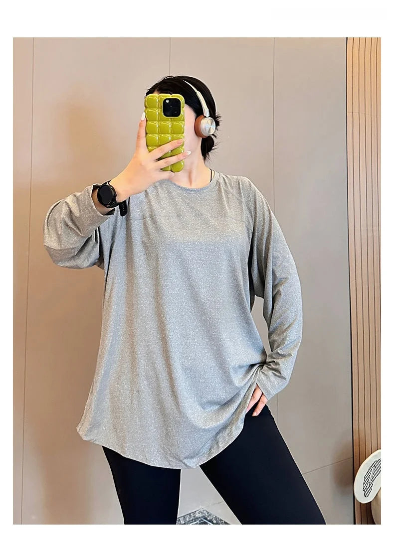 plus Size 300 Pou Women's Long Sve T-irt Fitn Yoga Sportswear round Ne Korean Sle Loose Fit Autumn New Arrival