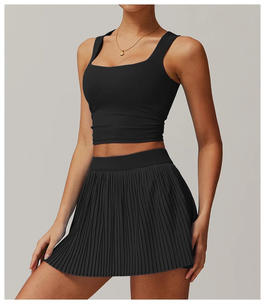 Yoga Sets Workout Sets for Women 2 Pieces Gym Suits Long Sleeved Outfits Zipper Fitness Jacket Running Short Skirt Sportswear