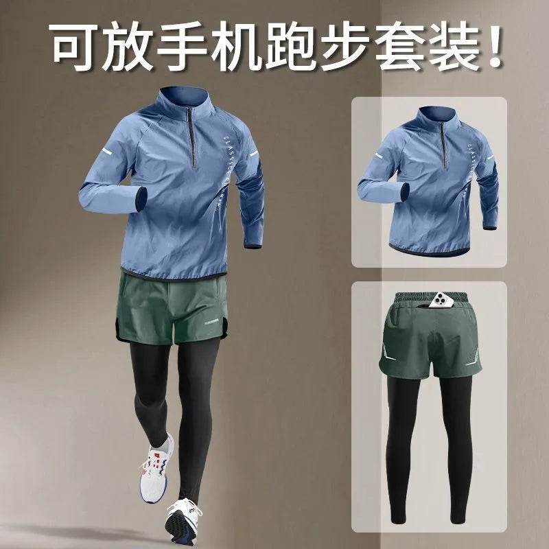 Gym Men Running Sets Outdoor Cycling Sports Tops Compression Pants Breathable Jogger Training Fitness Suits Quick Dry Tracksuits