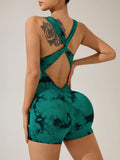 Yoga Gym Jumpsuit Back Cross Sexy Style Sleeveless V-collar Hip Liftting Activewear Workout Clothes Women Short Outfits