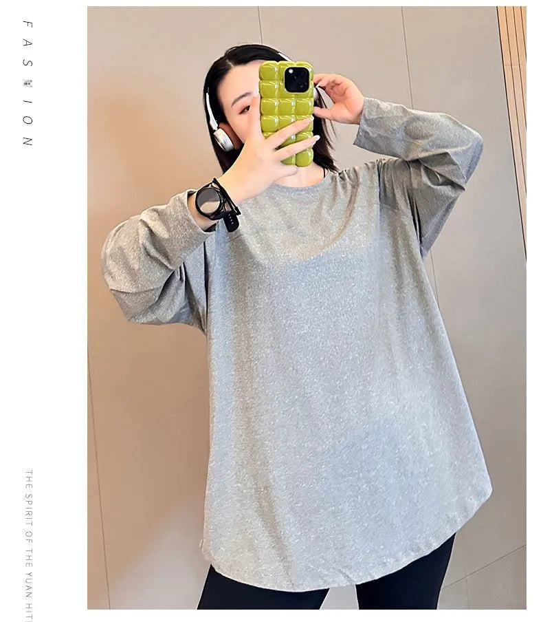 plus Size 300 Pou Women's Long Sve T-irt Fitn Yoga Sportswear round Ne Korean Sle Loose Fit Autumn New Arrival