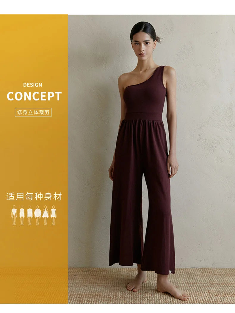 Sexy Women's Yoga Jumpsuit Quick-drying with Chest Pads High-waisted Slim Slim Bodysuit Fitness Exercise Loose Wide-leg Jumpsuit