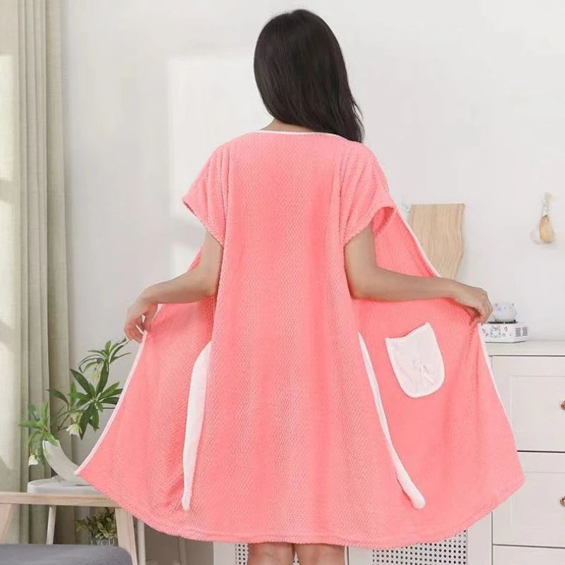 Womens Bath Towels Girls Wearable Fast Drying Bathing Beach Spa Bathrobes Wash Clothing Shower Bath and Gym Long Towel Bathrobe