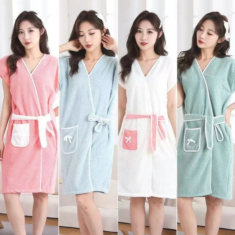 Womens Bath Towels Girls Wearable Fast Drying Bathing Beach Spa Bathrobes Wash Clothing Shower Bath and Gym Long Towel Bathrobe