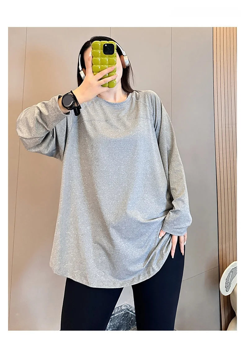 plus Size 300 Pou Women's Long Sve T-irt Fitn Yoga Sportswear round Ne Korean Sle Loose Fit Autumn New Arrival