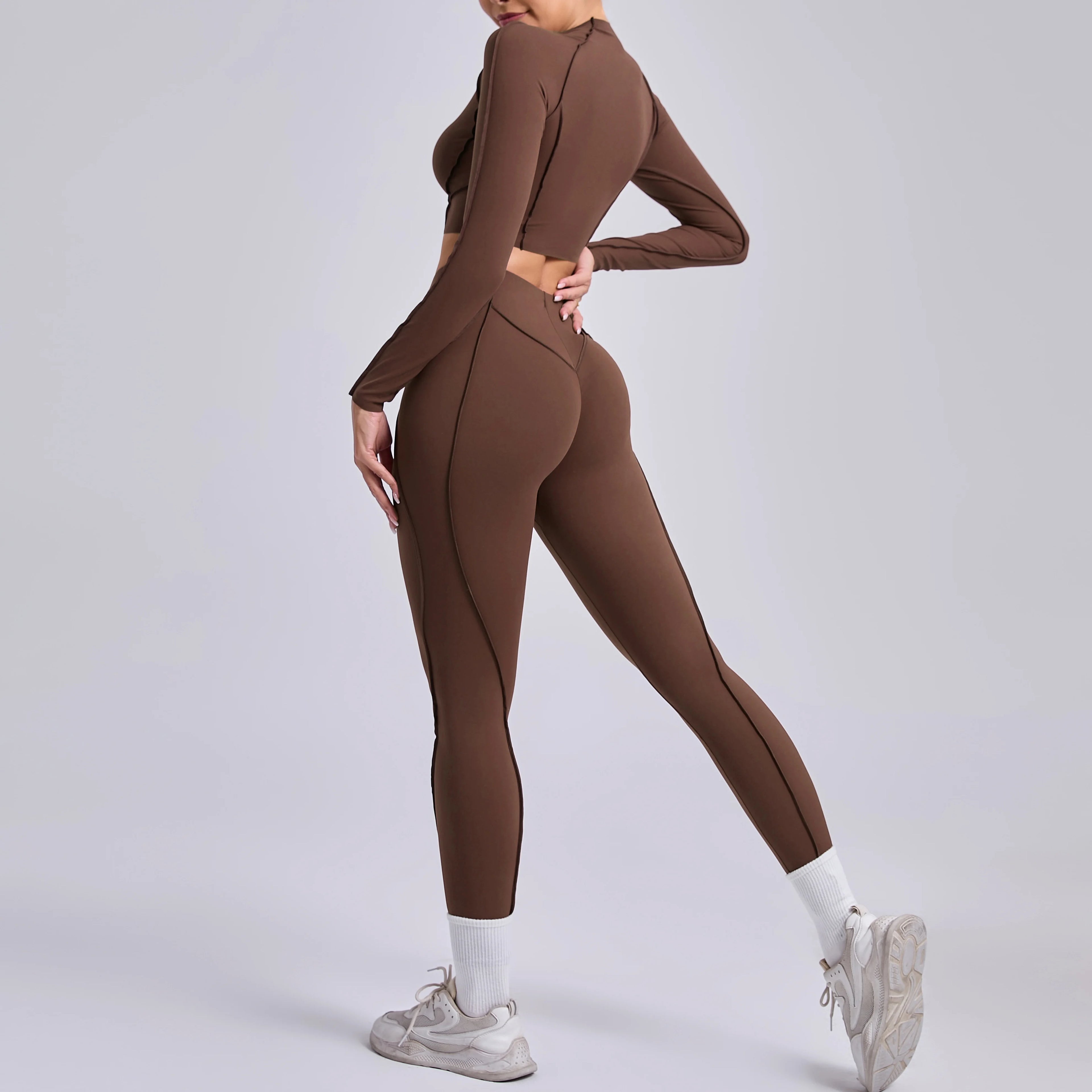 Sportswear Yoga Set Women's Workout Clothes Athletic Wear Sports Gym Legging Seamless Fitness Bra Crop Top Long Sleeve Yoga Suit