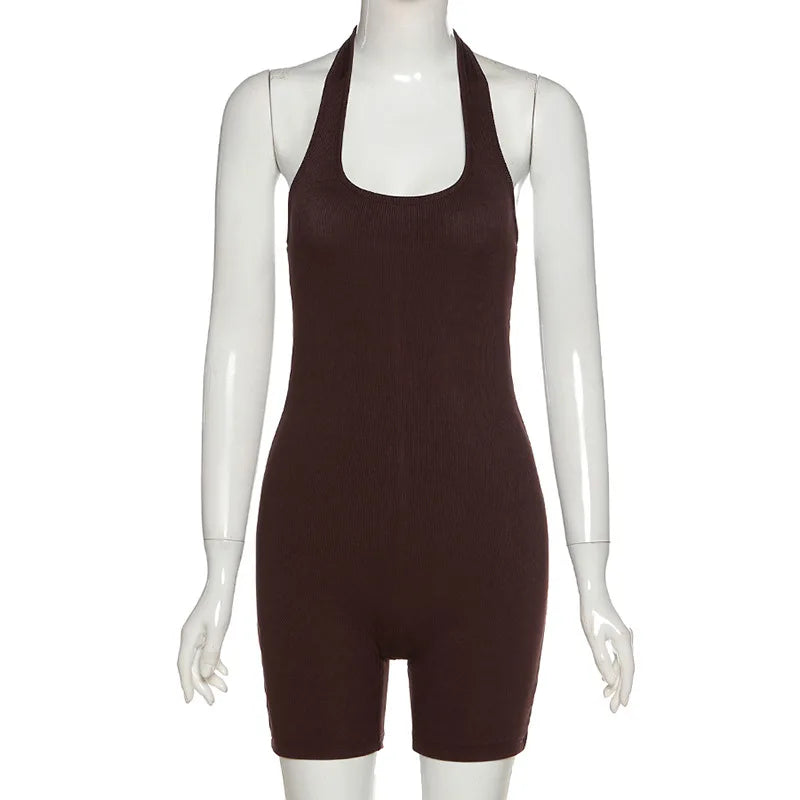 Seamless Yoga Jumpsuits Sports Fitness Sexy Open Back Hanging Neck Short Sports Jumpsuit Shorts Gym Workout Clothes for Women