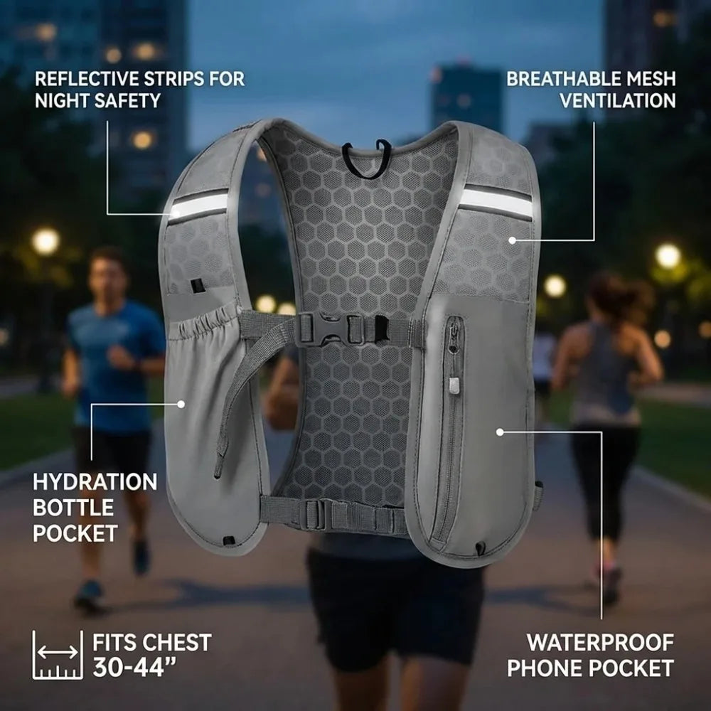 2026 Running Water Bottle Storage Vest Lightweight Running Vest Reflective Hydration Water Chest Pack With Phone Holder