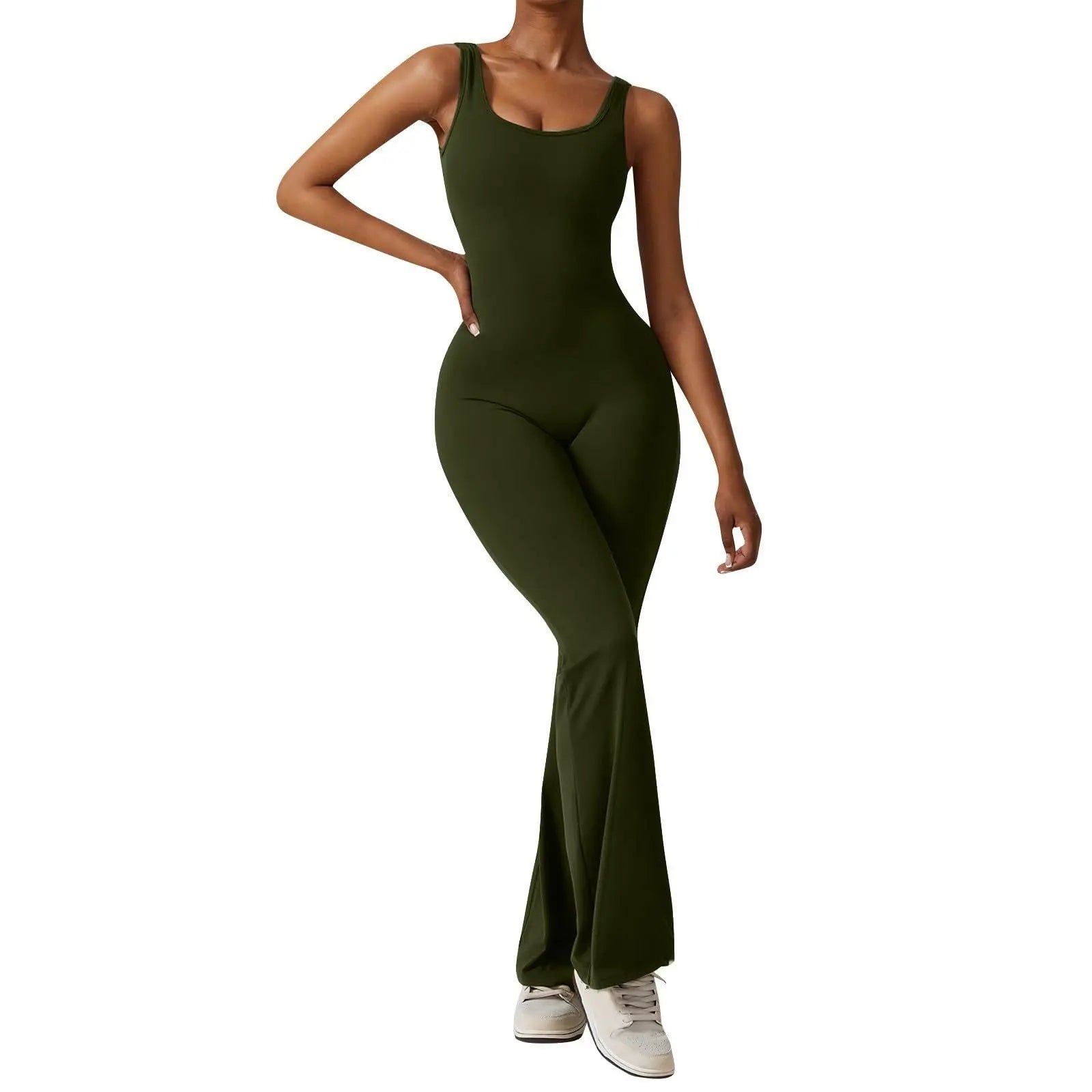 2025 Summer New Women's Slim Hip Lifting Jumpsuit U Neck Sexy Hottie Backless Sleeveless Flared Pants Sports Yoga Wear