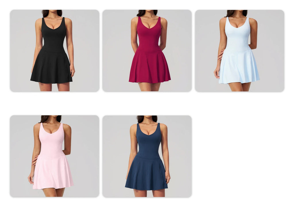 Yoga Bodysuit Women Fitness Jumpsuit Sexy Sport Workout One-Piece Jumpsuit Dance Ballet Sports Dress Female Running Tennis Skirt