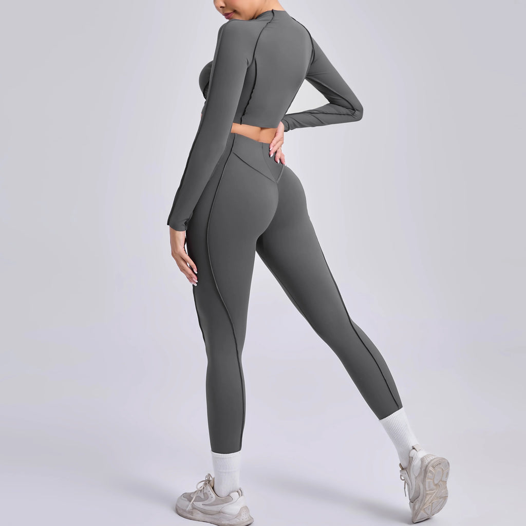 Sportswear Yoga Set Women's Workout Clothes Athletic Wear Sports Gym Legging Seamless Fitness Bra Crop Top Long Sleeve Yoga Suit