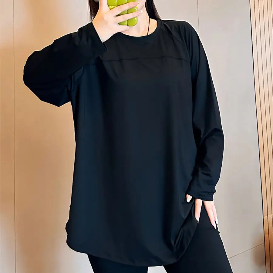 plus Size 300 Pou Women's Long Sve T-irt Fitn Yoga Sportswear round Ne Korean Sle Loose Fit Autumn New Arrival