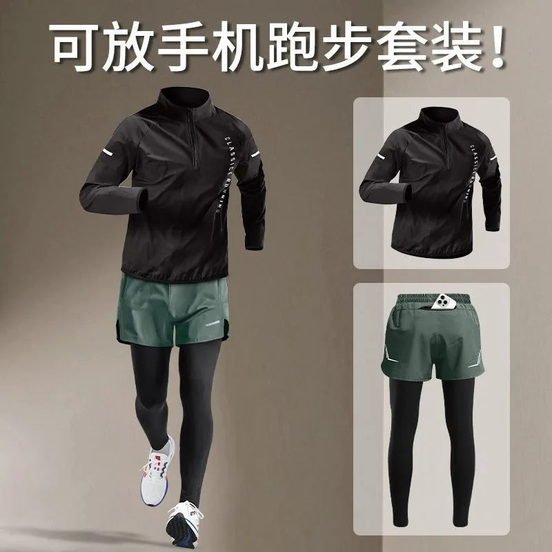 Gym Men Running Sets Outdoor Cycling Sports Tops Compression Pants Breathable Jogger Training Fitness Suits Quick Dry Tracksuits