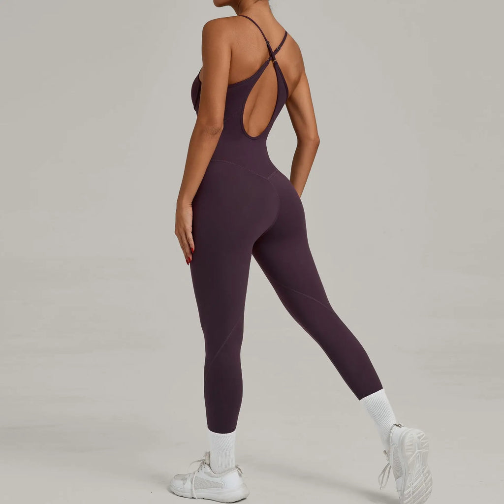 Women's Cross Strap Yoga Jumpsuit - Adjustable Workout Bodysuit, Butt Lifting Tight Gym Wear, Running & Fitness Onesie