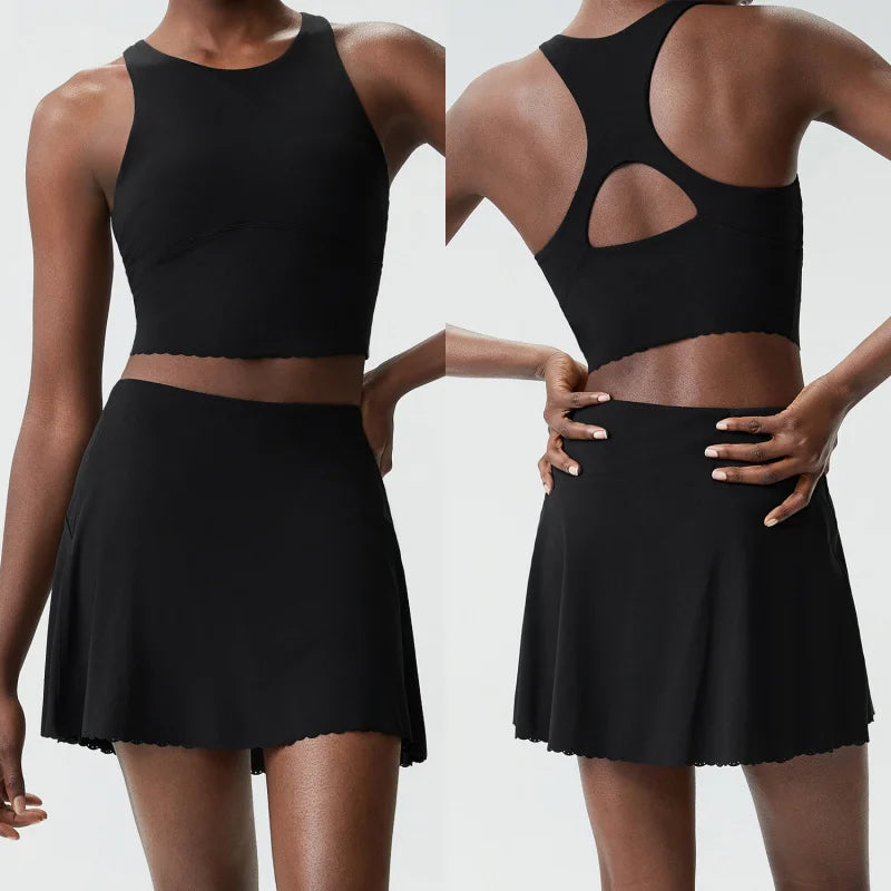 Gym Clothes Woman Women's Tennis Outfit Set Plus-size Elastic Sports Fitness Outfit Two-piece Set Quick-dry Badminton Sportswear