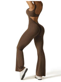 2025 Summer New Women's Slim Hip Lifting Jumpsuit U Neck Sexy Hottie Backless Sleeveless Flared Pants Sports Yoga Wear