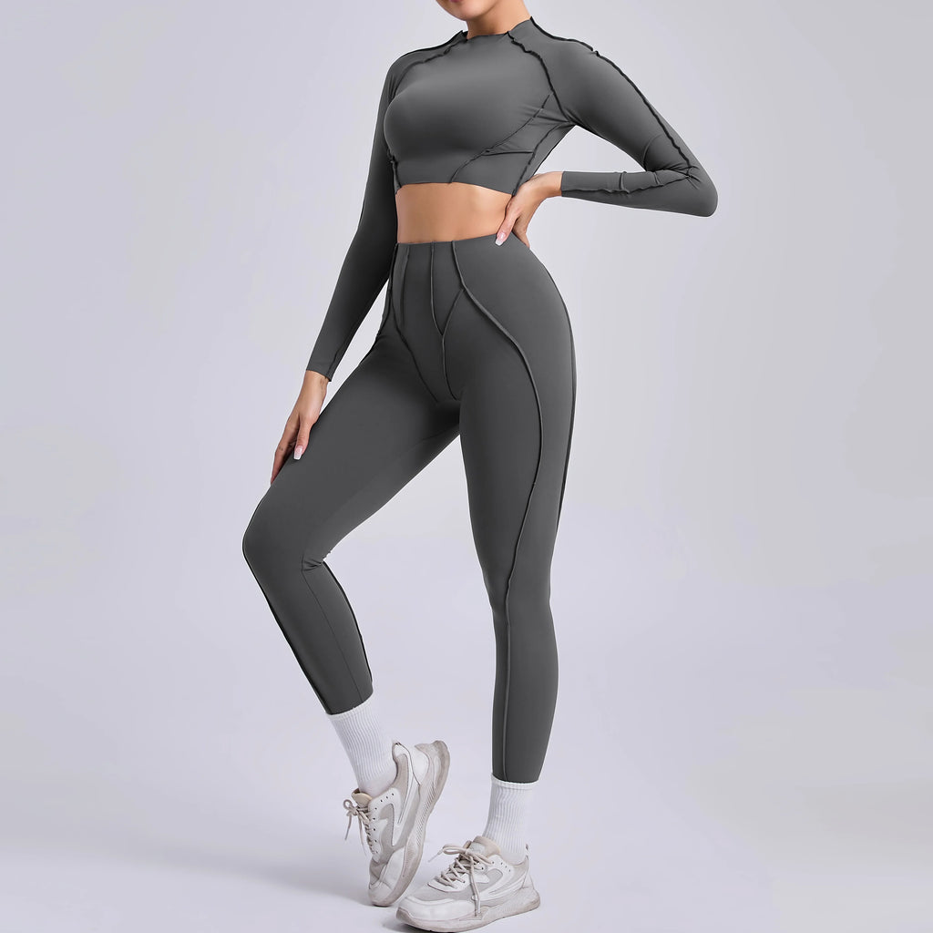 Sportswear Yoga Set Women's Workout Clothes Athletic Wear Sports Gym Legging Seamless Fitness Bra Crop Top Long Sleeve Yoga Suit