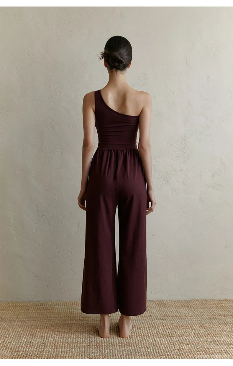 Sexy Women's Yoga Jumpsuit Quick-drying with Chest Pads High-waisted Slim Slim Bodysuit Fitness Exercise Loose Wide-leg Jumpsuit