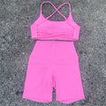 Yoga Set 2 Piece Gym Sports Set Women Workout Outfit Fitness Suit Cross Straps Bra High Waist Shorts Running Tracksuit