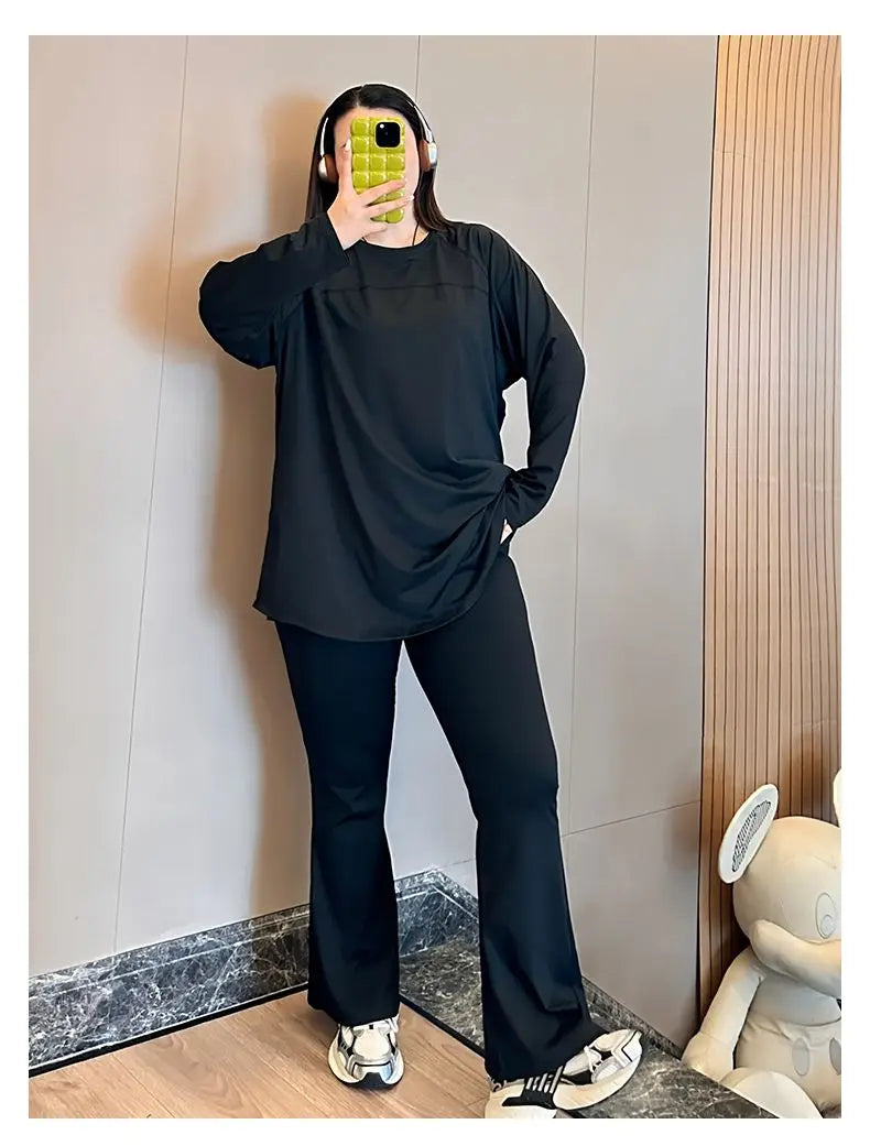 plus Size 300 Pou Women's Long Sve T-irt Fitn Yoga Sportswear round Ne Korean Sle Loose Fit Autumn New Arrival