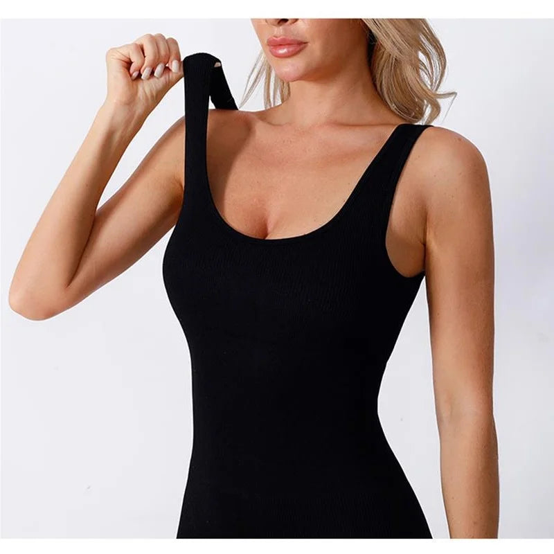 Summer Women Seamless Knit One-piece Yoga Suit Square Collar Jumpsuit Thread Sexy Go out Hip Lift Slim Shorts Jumpsuit