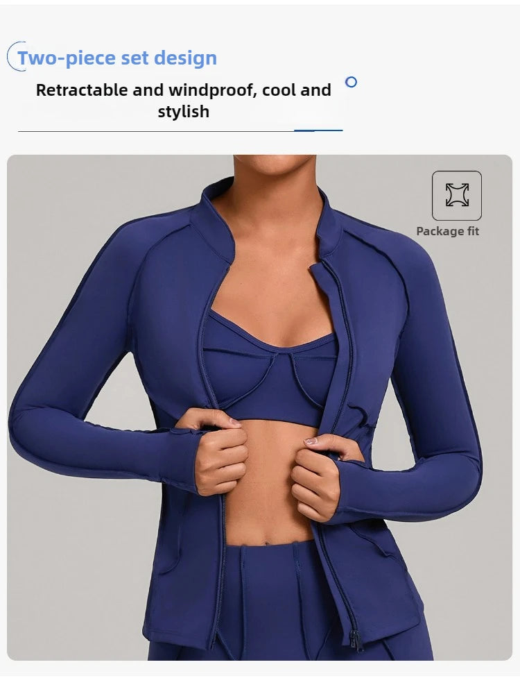 Gym Casual Yoga Set for Women Outdoor Running Fitness Outfit Autumn Winter Tight Sports Three-Piece Set Zipper Coat+bras+pants