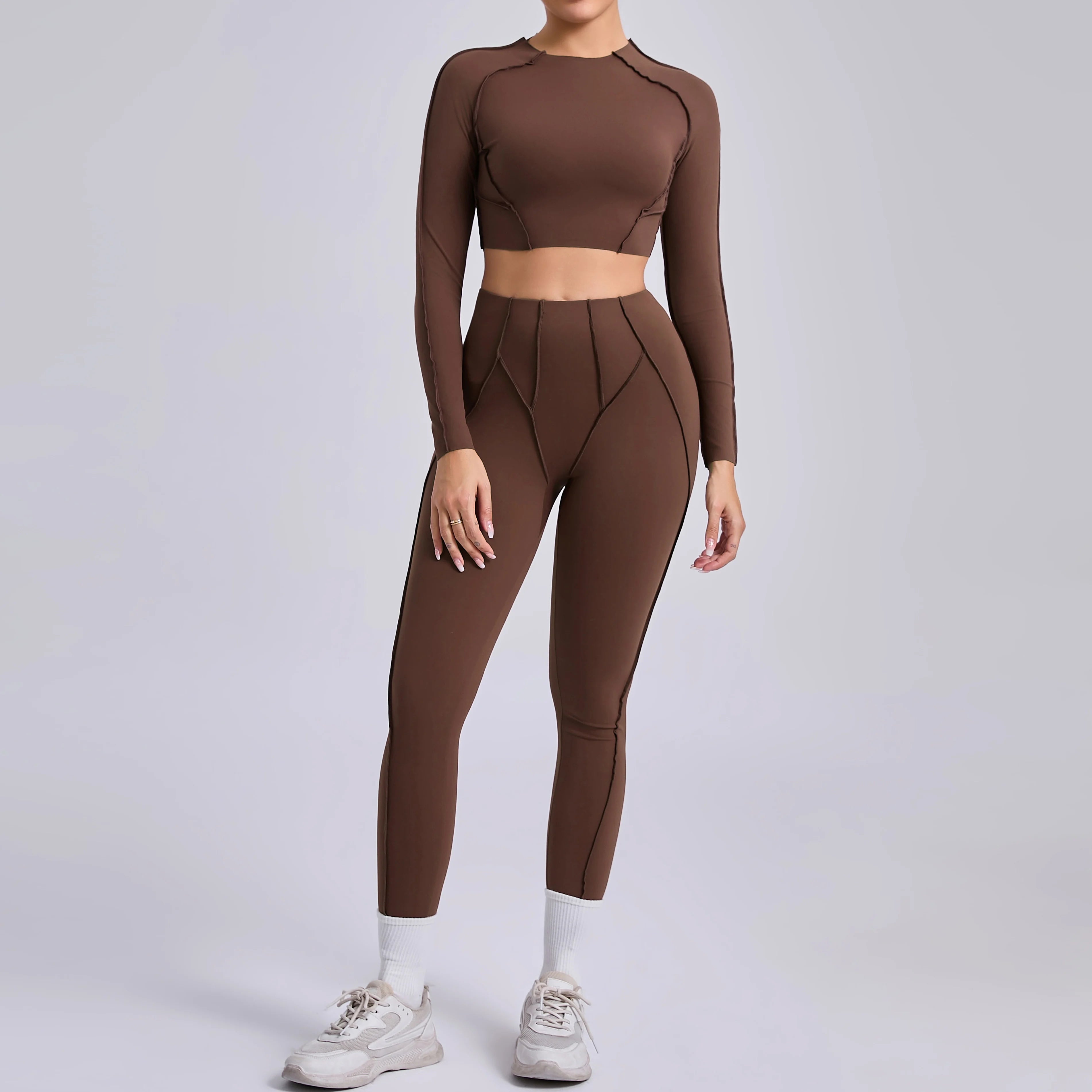 Sportswear Yoga Set Women's Workout Clothes Athletic Wear Sports Gym Legging Seamless Fitness Bra Crop Top Long Sleeve Yoga Suit