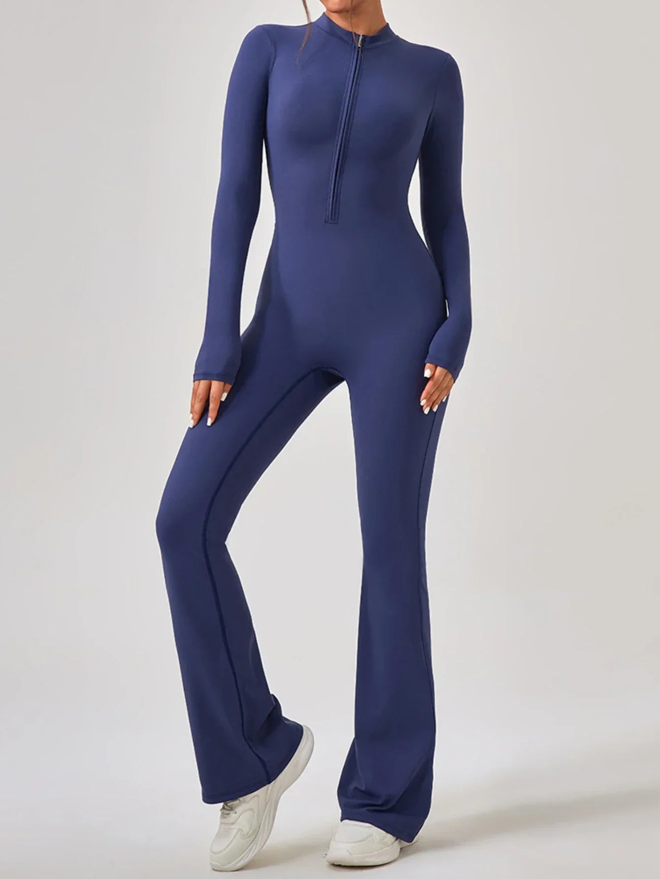 Yoga Jumpsuit Women's Sport Bodysuit Solid Color Zipper Long Sleeve Pants Bell-bottoms Sexy Slimming Fitness Wear 2025 New
