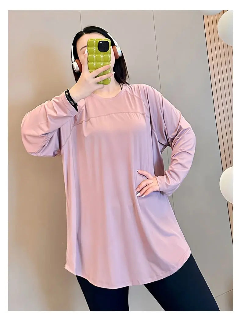 plus Size 300 Pou Women's Long Sve T-irt Fitn Yoga Sportswear round Ne Korean Sle Loose Fit Autumn New Arrival