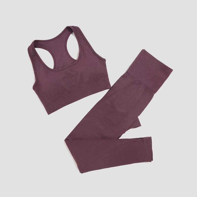 Seamless Gym Set Women Sport Suit Yoga Sets 2 Pcs Tracksuits Fitness Wear Sportswear Leggings Padded Sports Bras Workout Clothin