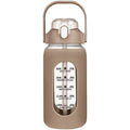 1000ML Glass Water Bottles With Straw, Glass Bottle With Silicone Sleeve And Time Marker, For Gym Home Office