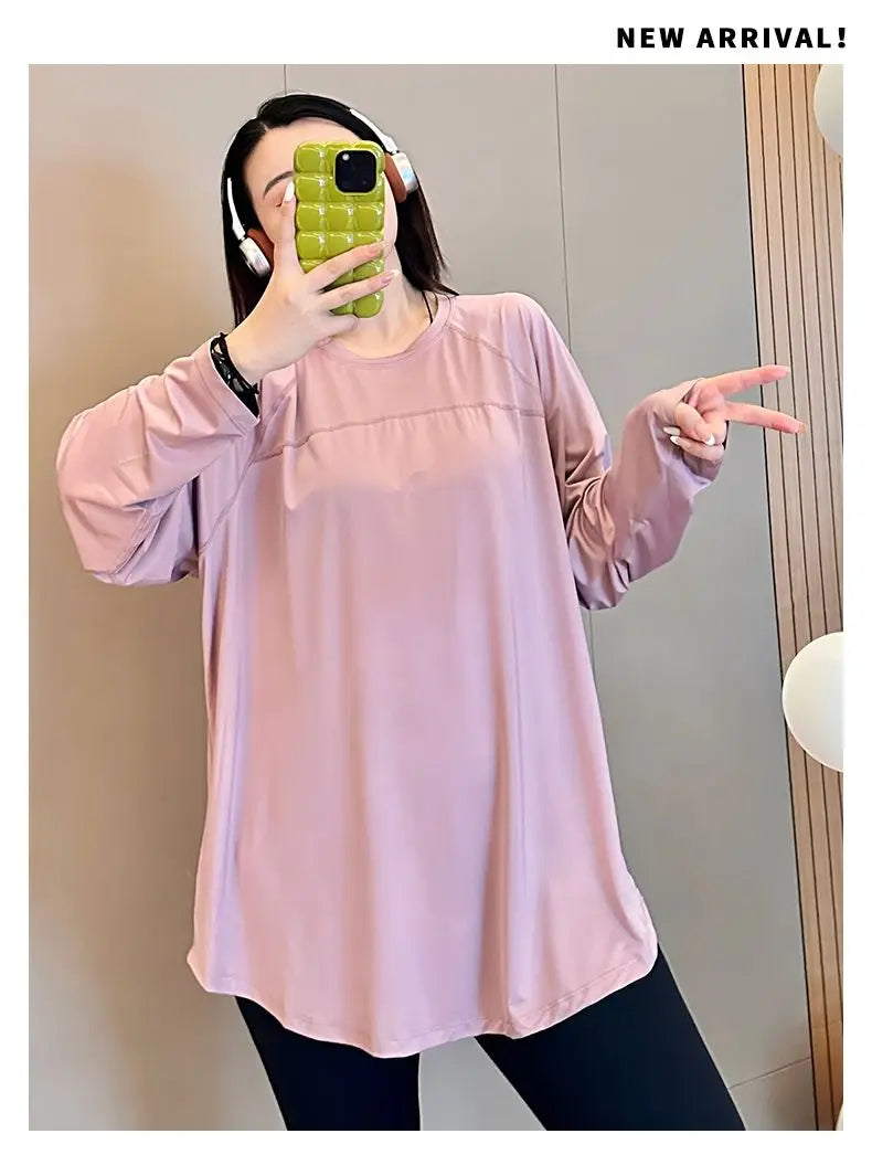 plus Size 300 Pou Women's Long Sve T-irt Fitn Yoga Sportswear round Ne Korean Sle Loose Fit Autumn New Arrival