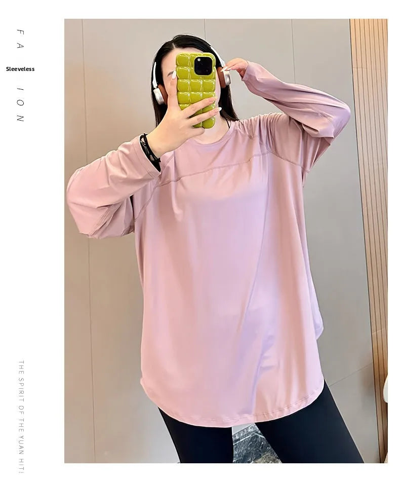 plus Size 300 Pou Women's Long Sve T-irt Fitn Yoga Sportswear round Ne Korean Sle Loose Fit Autumn New Arrival