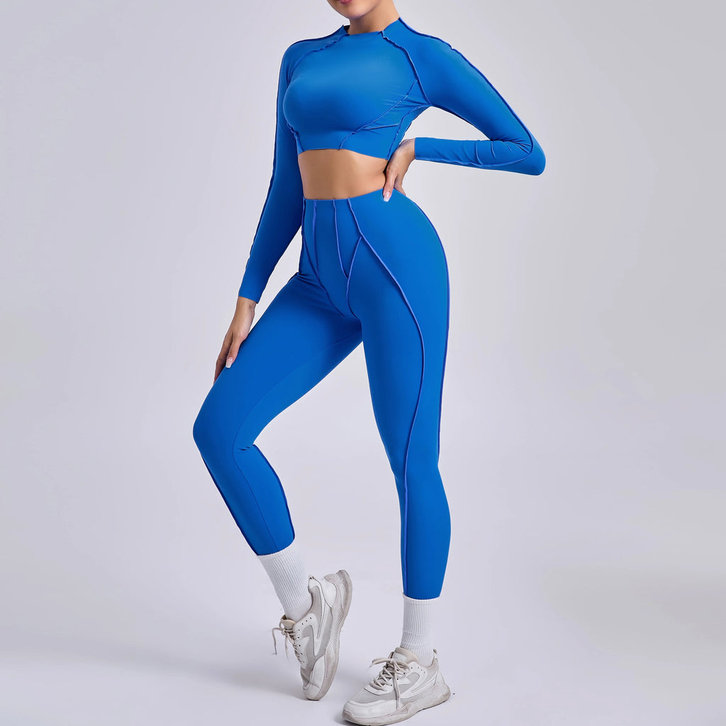 Sportswear Yoga Set Women's Workout Clothes Athletic Wear Sports Gym Legging Seamless Fitness Bra Crop Top Long Sleeve Yoga Suit