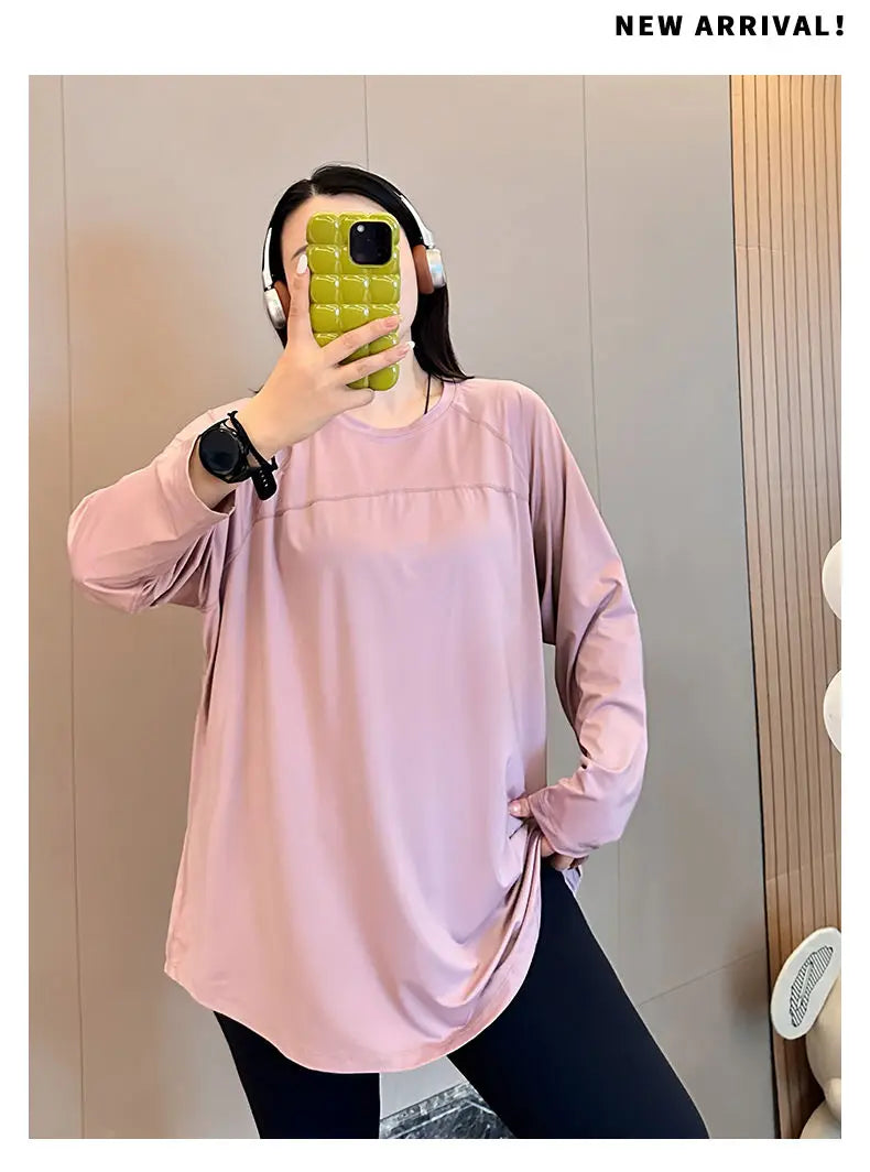plus Size 300 Pou Women's Long Sve T-irt Fitn Yoga Sportswear round Ne Korean Sle Loose Fit Autumn New Arrival