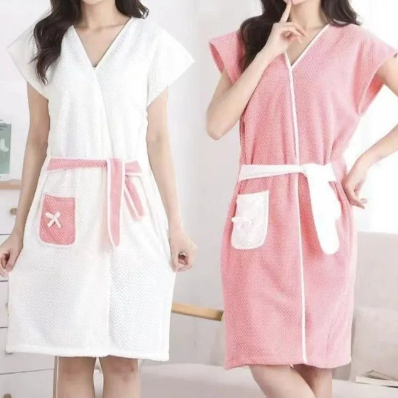 Womens Bath Towels Girls Wearable Fast Drying Bathing Beach Spa Bathrobes Wash Clothing Shower Bath and Gym Long Towel Bathrobe