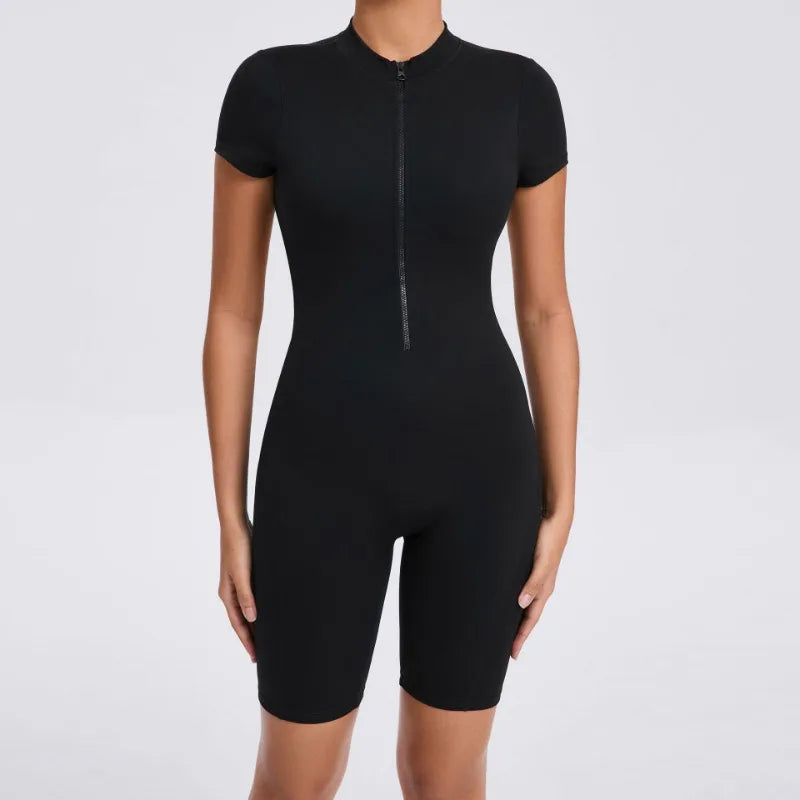 Seamless Yoga Jumpsuits Sports Fitness Hip-lifting Zipper Backless Short-Sleeved Dance One-piece Workout Gym Tracksuit for Women