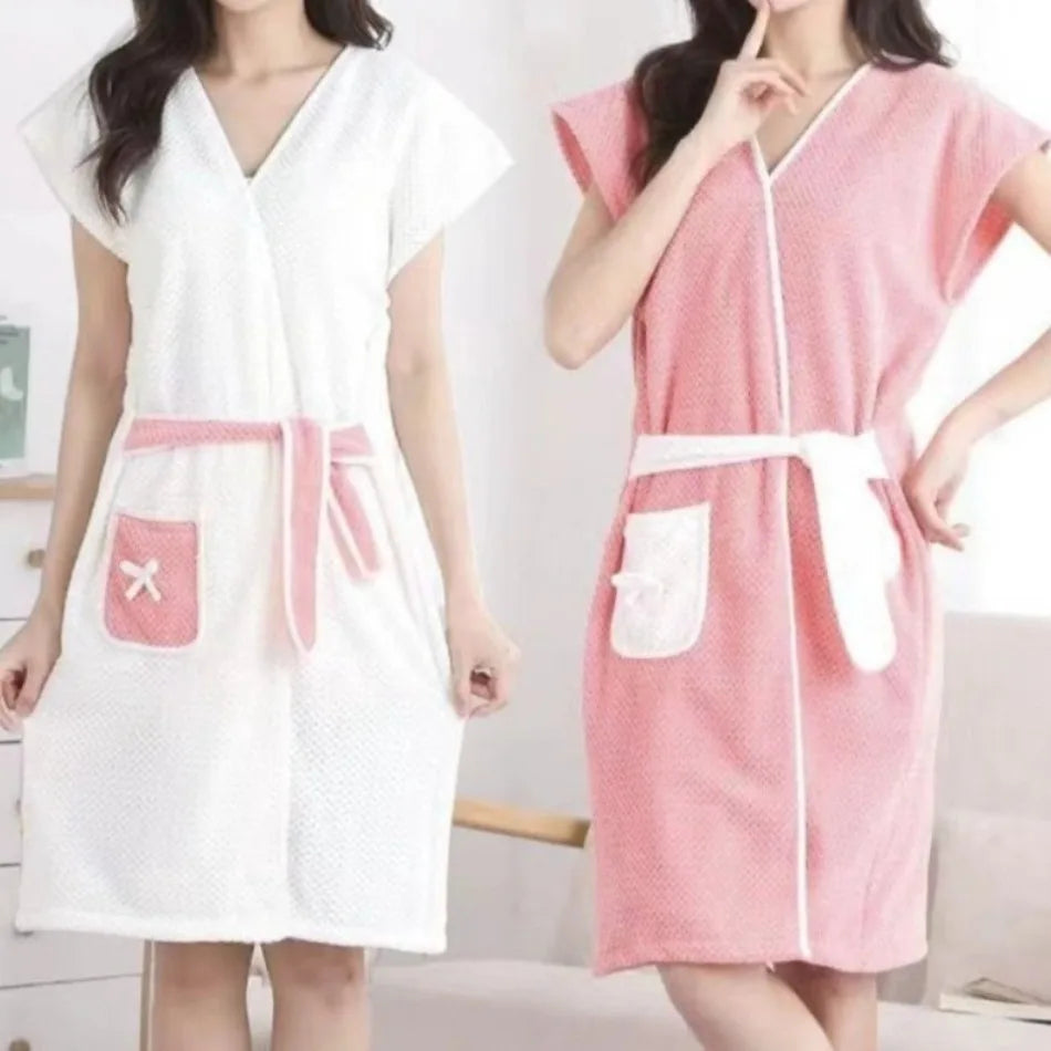 Womens Bath Towels Girls Wearable Fast Drying Bathing Beach Spa Bathrobes Wash Clothing Shower Bath and Gym Long Towel Bathrobe