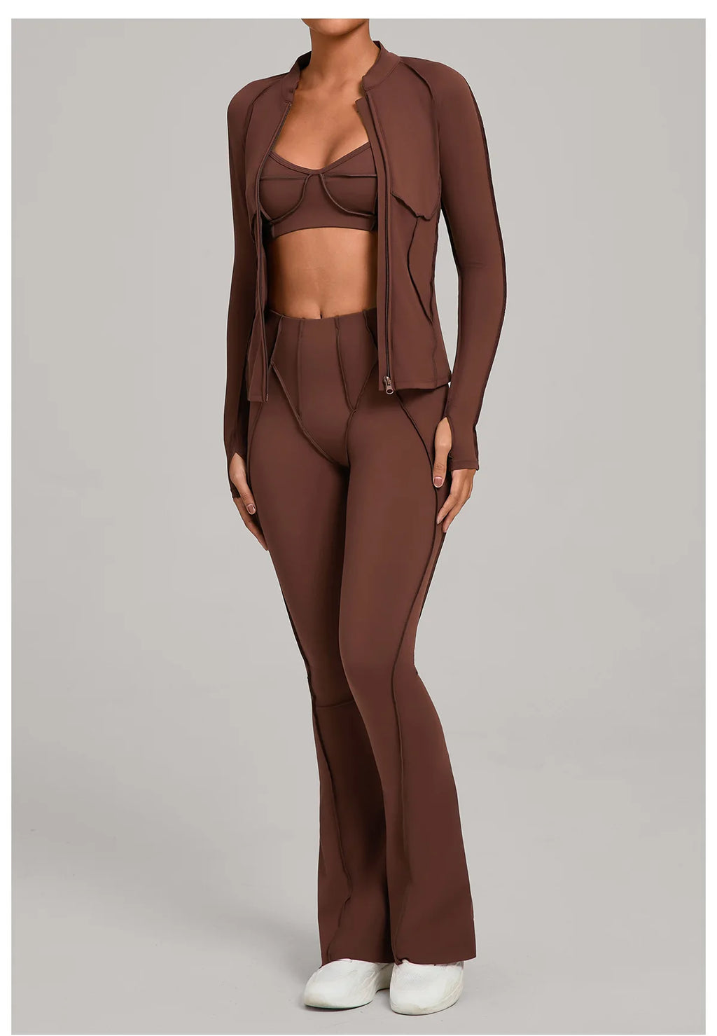Gym Casual Yoga Set for Women Outdoor Running Fitness Outfit Autumn Winter Tight Sports Three-Piece Set Zipper Coat+bras+pants