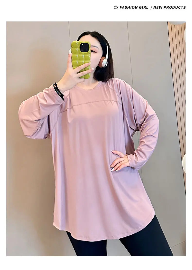 plus Size 300 Pou Women's Long Sve T-irt Fitn Yoga Sportswear round Ne Korean Sle Loose Fit Autumn New Arrival