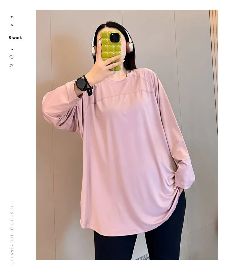 plus Size 300 Pou Women's Long Sve T-irt Fitn Yoga Sportswear round Ne Korean Sle Loose Fit Autumn New Arrival