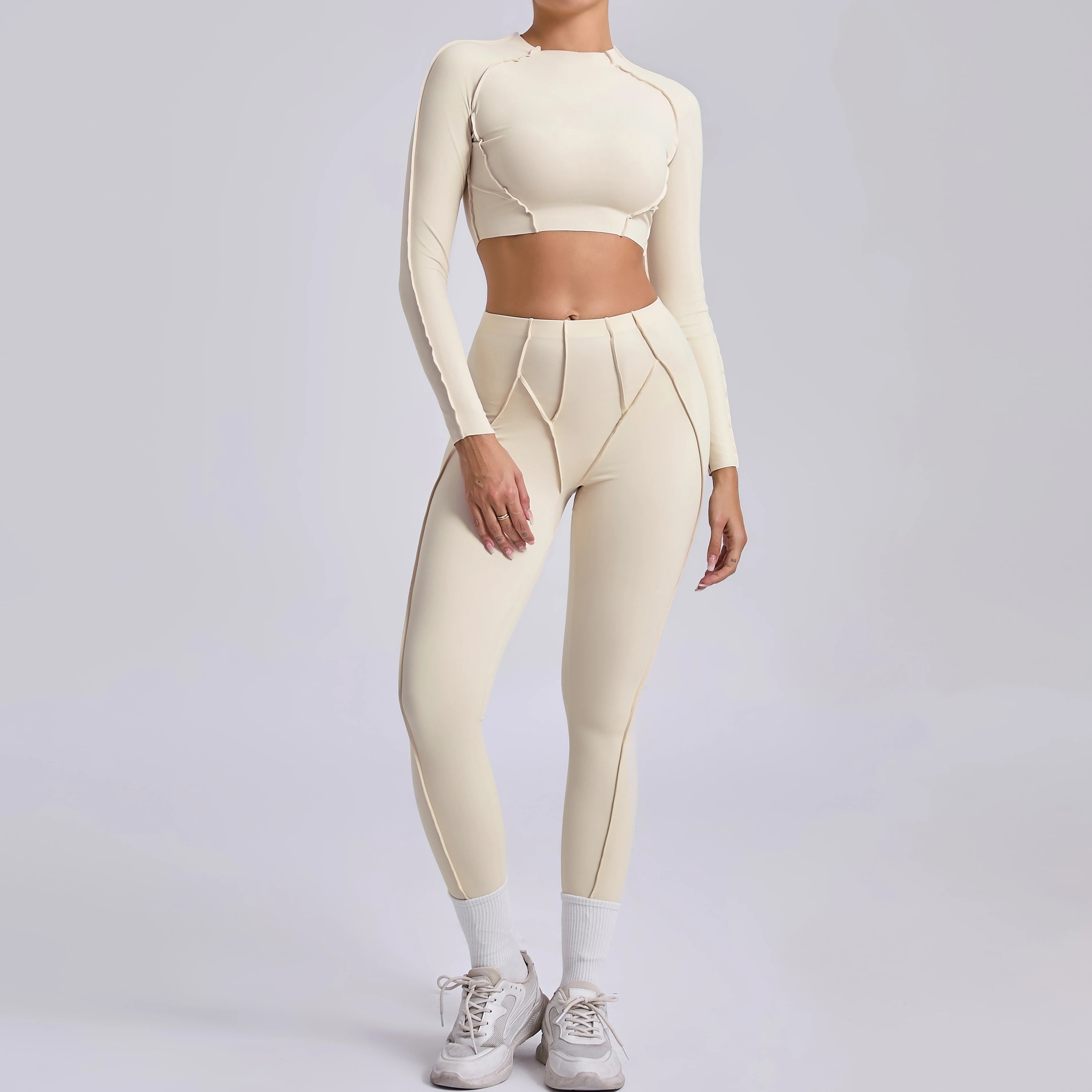Sportswear Yoga Set Women's Workout Clothes Athletic Wear Sports Gym Legging Seamless Fitness Bra Crop Top Long Sleeve Yoga Suit