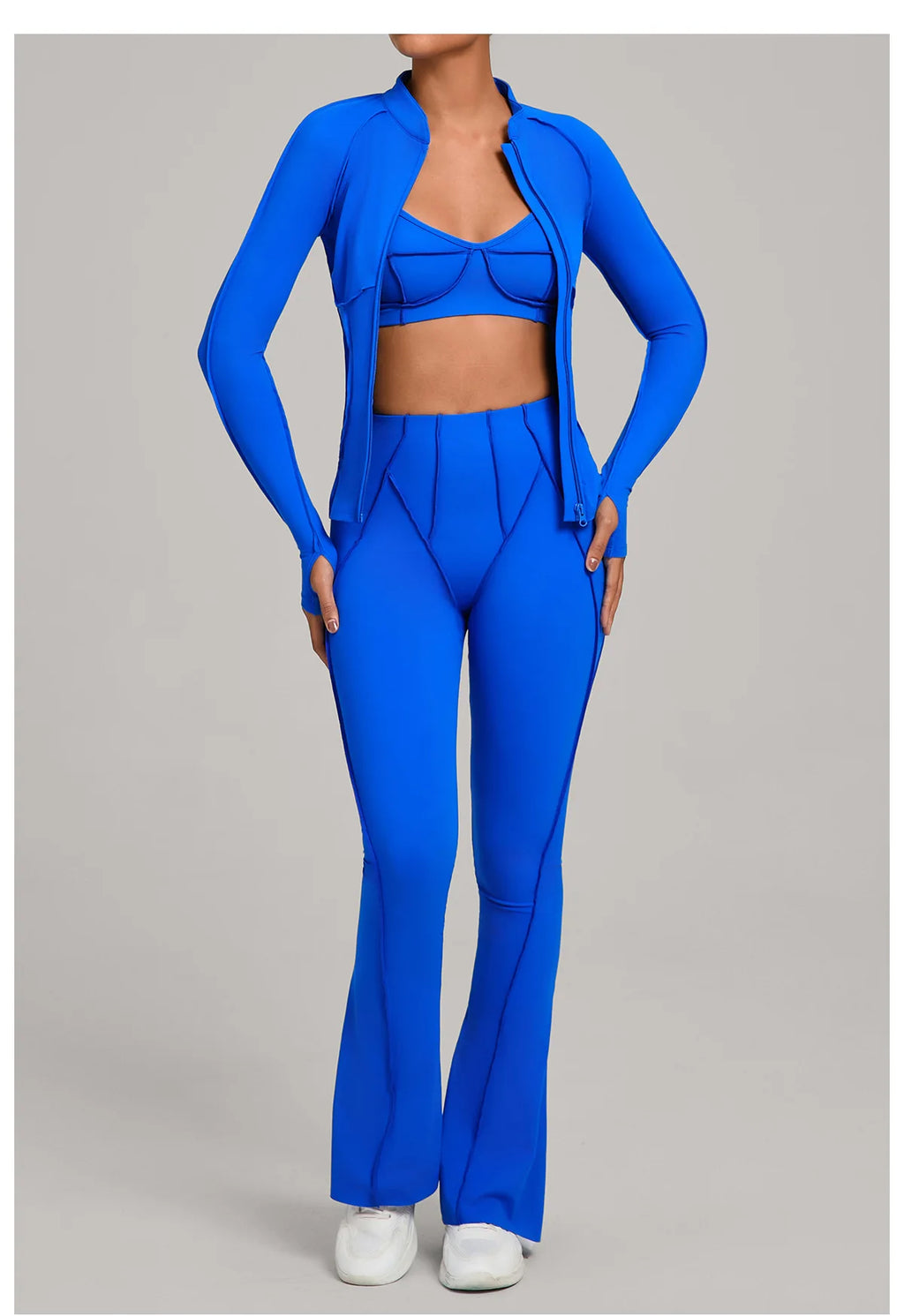 Gym Casual Yoga Set for Women Outdoor Running Fitness Outfit Autumn Winter Tight Sports Three-Piece Set Zipper Coat+bras+pants