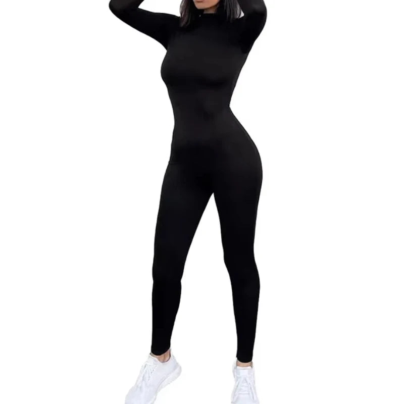 2025 Spring New Women's Long Sleeve Slimming High Waist and Hip Lifting Sports Jumpsuit Sexy and Fashion Small Foot Tight Pants