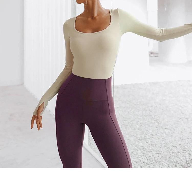 New Autumn/Winter Women's One-piece Yoga Jumpsuit Long-sleeved Color Block Sexy Open Back ss Slim Fit Sports Gym Activewear 2026