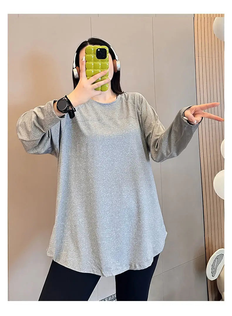 plus Size 300 Pou Women's Long Sve T-irt Fitn Yoga Sportswear round Ne Korean Sle Loose Fit Autumn New Arrival